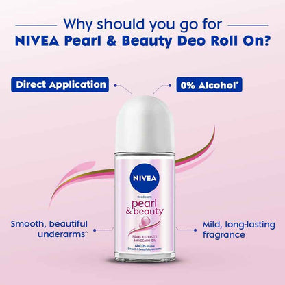 Nivea Pearl and Beauty Deo Roll On With Pearl Extracts &amp; Avocado Oil 48 H Smooth &amp; Beautiful Underarms 0% Alcohol