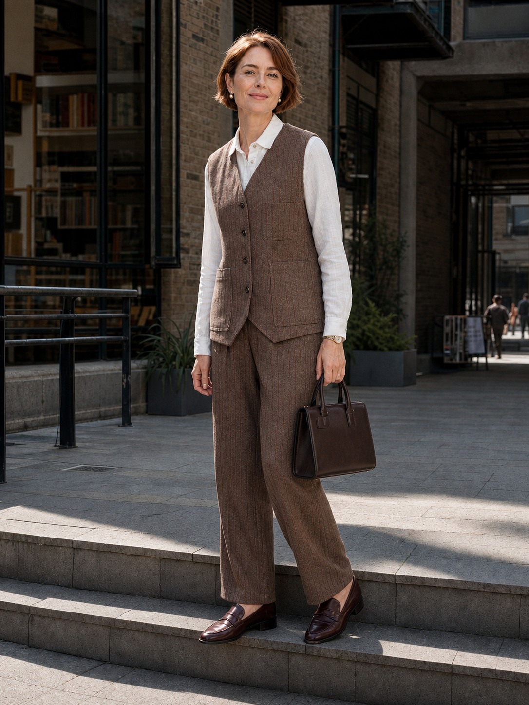 Wool Striped V-Neck Button-Detail Vest ELUNED  DestGlow