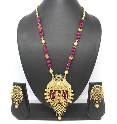 Joban Fashion Magneta With Rajwadi Polish Necklace Set