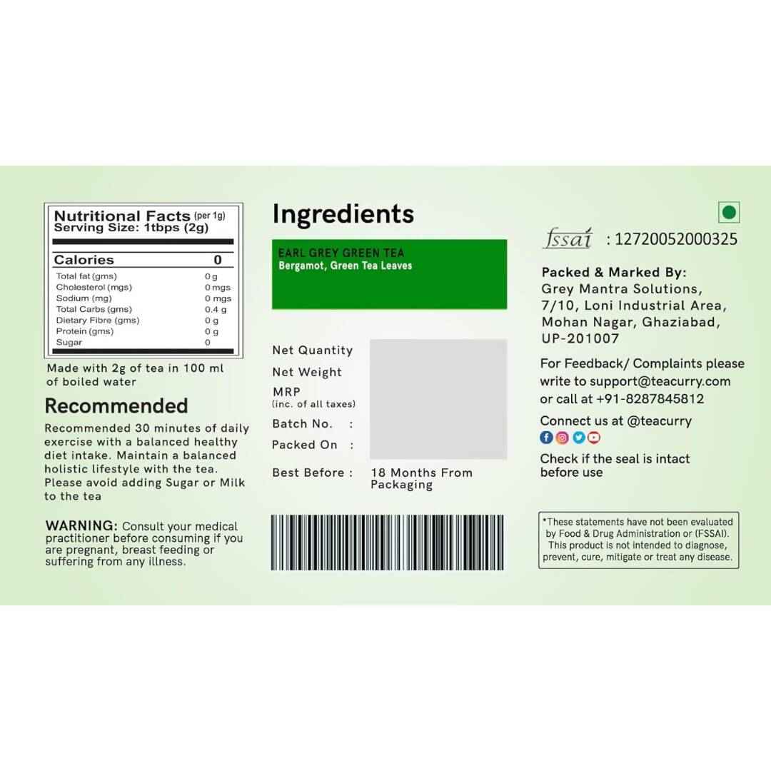 Teacurry Earl Grey Green Tea Bags