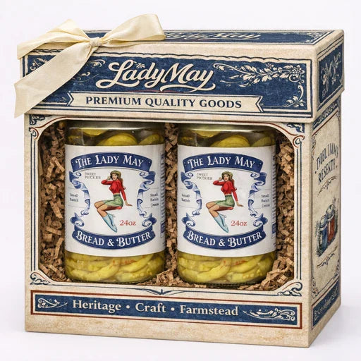 Lady May’s Bread &amp; Butter Sweet Pickles – 2 Pack (24oz Jars) – Small Batch Southern Style Sweet &amp; Tangy Kirby Cucumber Slices – Restaurant Recipe, Crisp &amp; Crunchy – Organic Ingredients by The Lady May