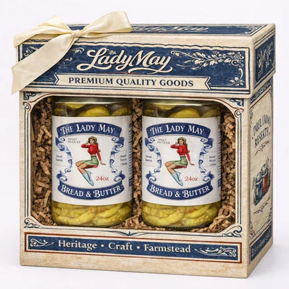 Lady May’s Bread &amp; Butter Sweet Pickles – 2 Pack (24oz Jars) – Small Batch Southern Style Sweet &amp; Tangy Kirby Cucumber Slices – Restaurant Recipe, Crisp &amp; Crunchy – Organic Ingredients by The Lady May