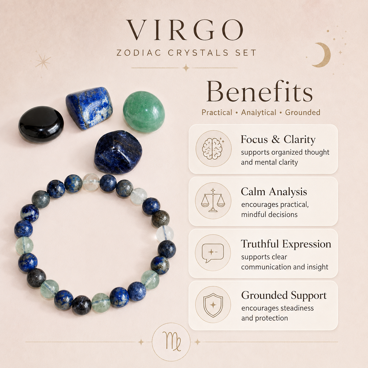 VIRGO Zodiac Crystal Kit, Virgo Birthstones Tumbled Stones Set, Virgo Stones Gifts  DestGlow