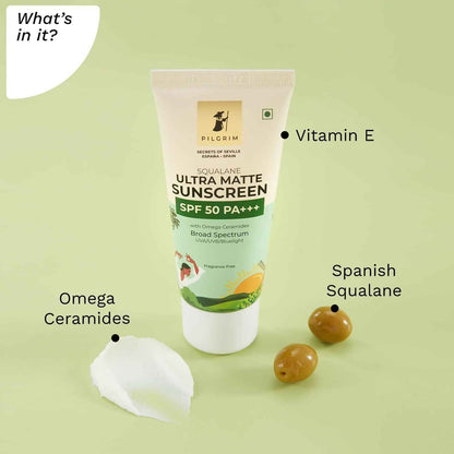 Pilgrim Ultra Matte Sunscreen Spf 50 Pa+++ For Women &amp; Men With Omega Ceramides &amp; Vitamin E