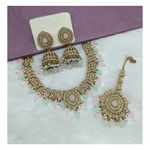 Joban Fashion L.Pink-Sea Green Stone Work Necklace Set