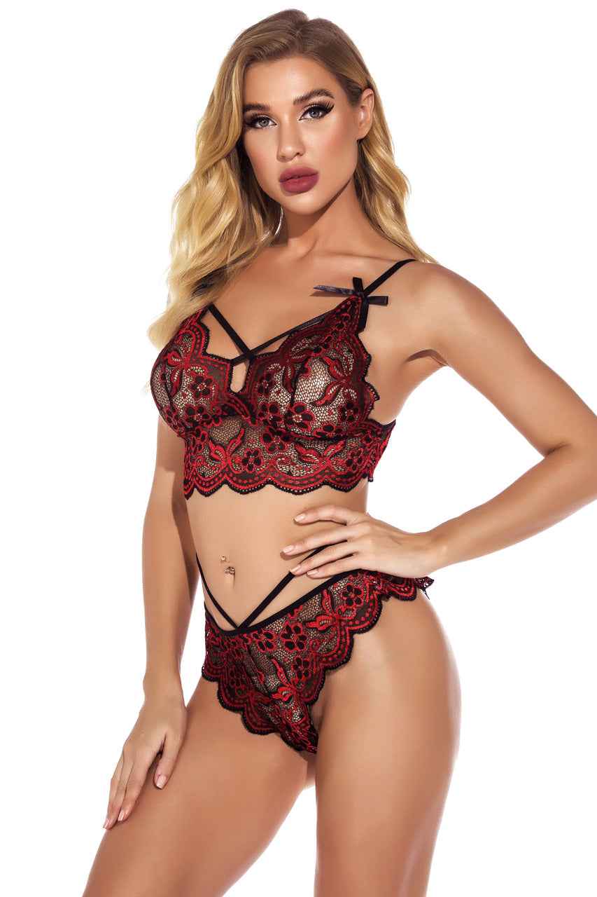 Contrast Daisy Lace Bra Set