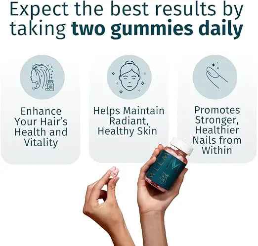WEEM Hair Skin and Nails Gummies - Supports Healthy Hair - Vegan biotin Vitamins for Women &amp; Men Supports Faster Hair Growth, Stronger Nails, Healthy Skin, Extra Strength (1)