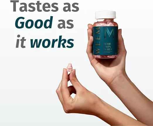 WEEM Hair Skin and Nails Gummies - Supports Healthy Hair - Vegan biotin Vitamins for Women &amp; Men Supports Faster Hair Growth, Stronger Nails, Healthy Skin, Extra Strength (1)