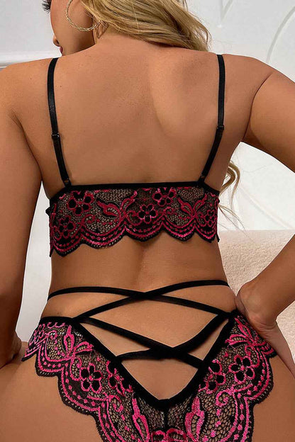 Contrast Daisy Lace Bra Set