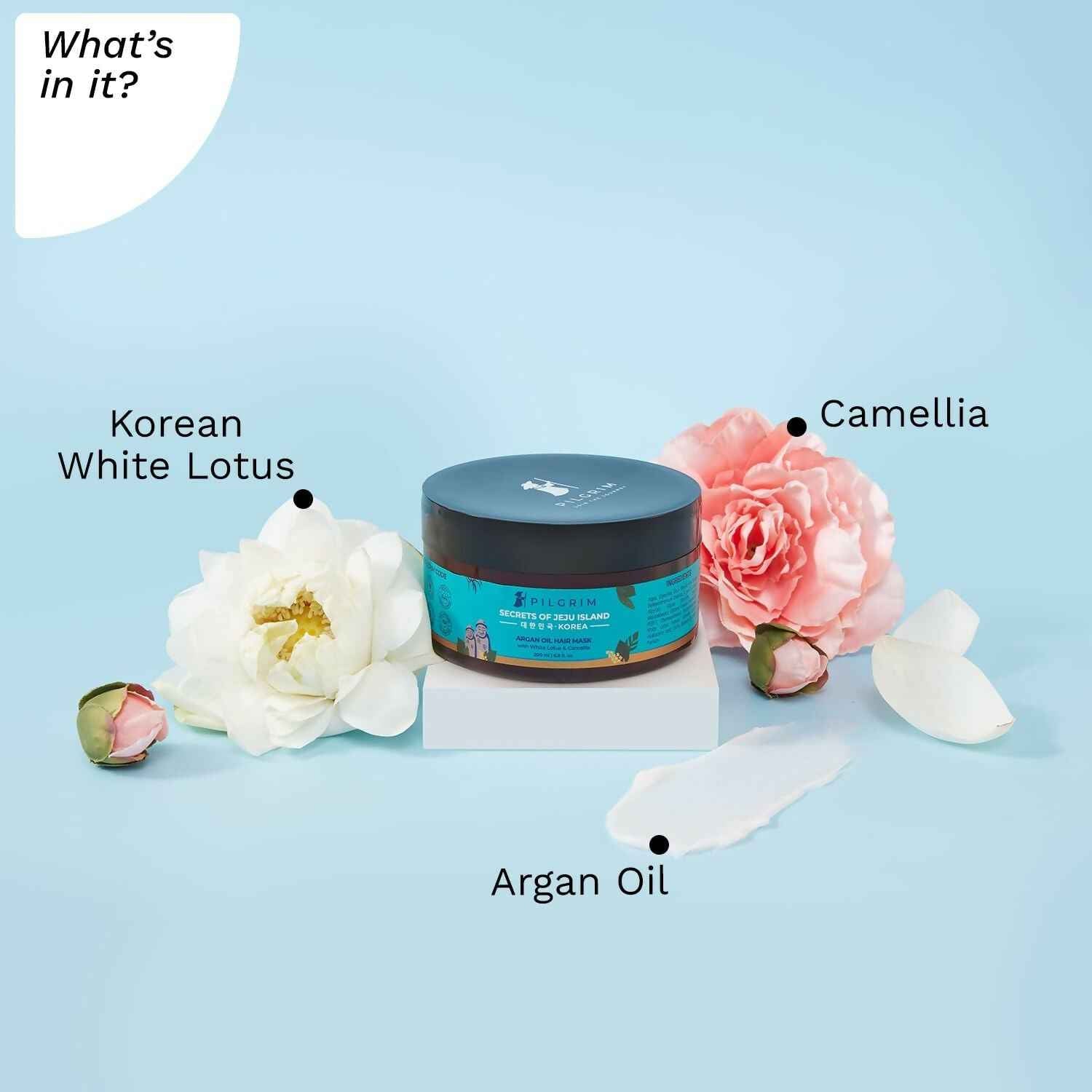 Pilgrim Korean Argan Oil Hair Mask For Dry &amp; Frizzy Hair With White Lotus And Camellia