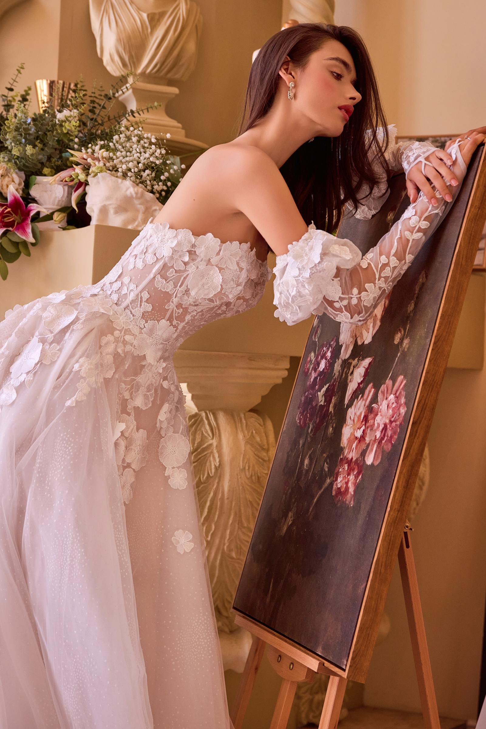 Andrea &amp; Leo WL017 Dress Floral Applique Adorned Strapless Wedding Gown