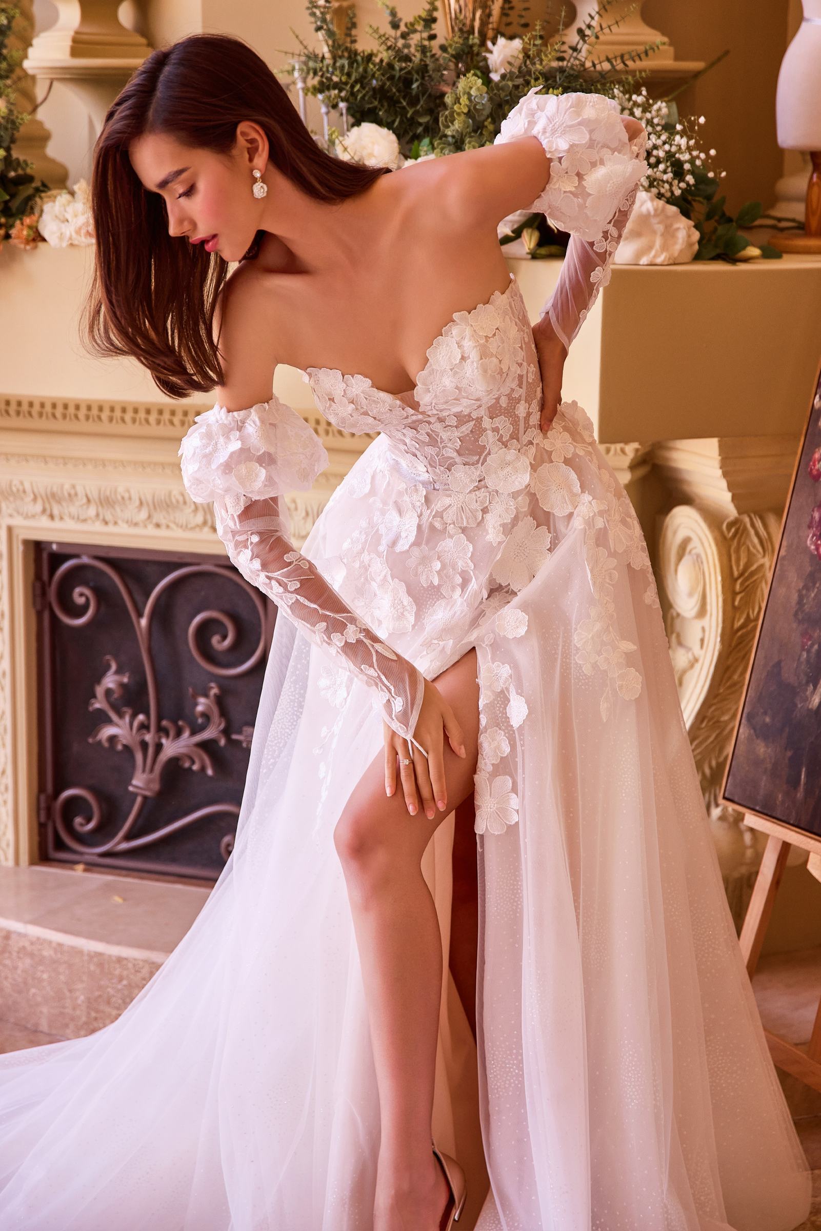 Andrea &amp; Leo WL017 Dress Floral Applique Adorned Strapless Wedding Gown