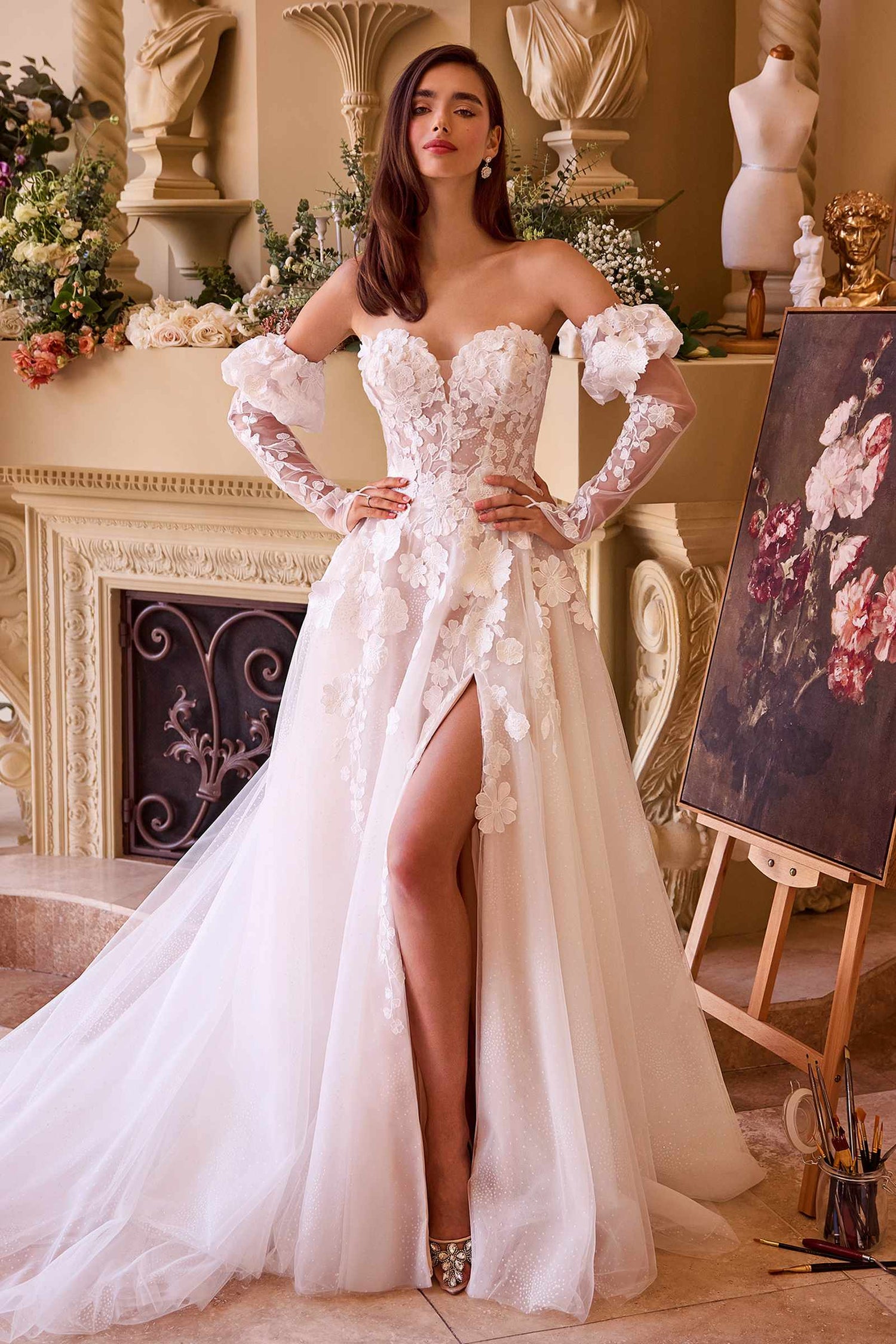 Andrea &amp; Leo WL017 Dress Floral Applique Adorned Strapless Wedding Gown