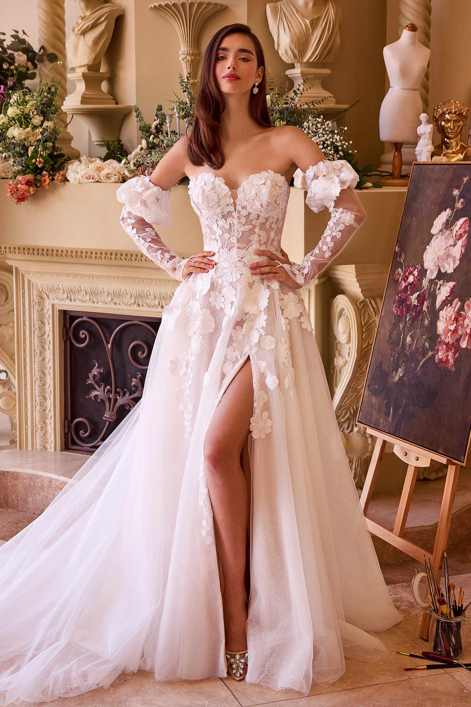 Andrea &amp; Leo WL032 Gown Floral Appliqued Strapless Wedding Ball Gown