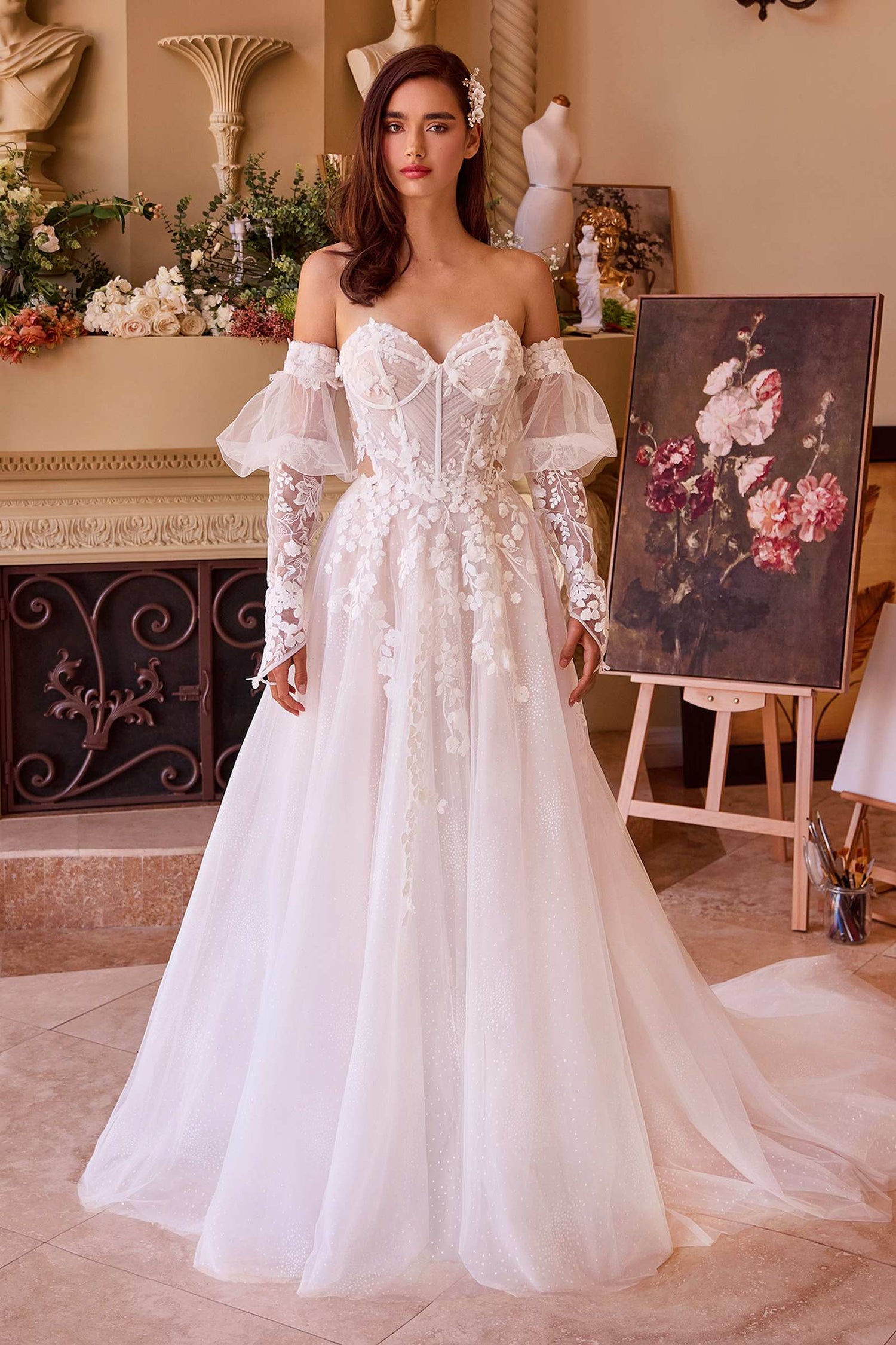 Andrea &amp; Leo WL032 Gown Floral Appliqued Strapless Wedding Ball Gown