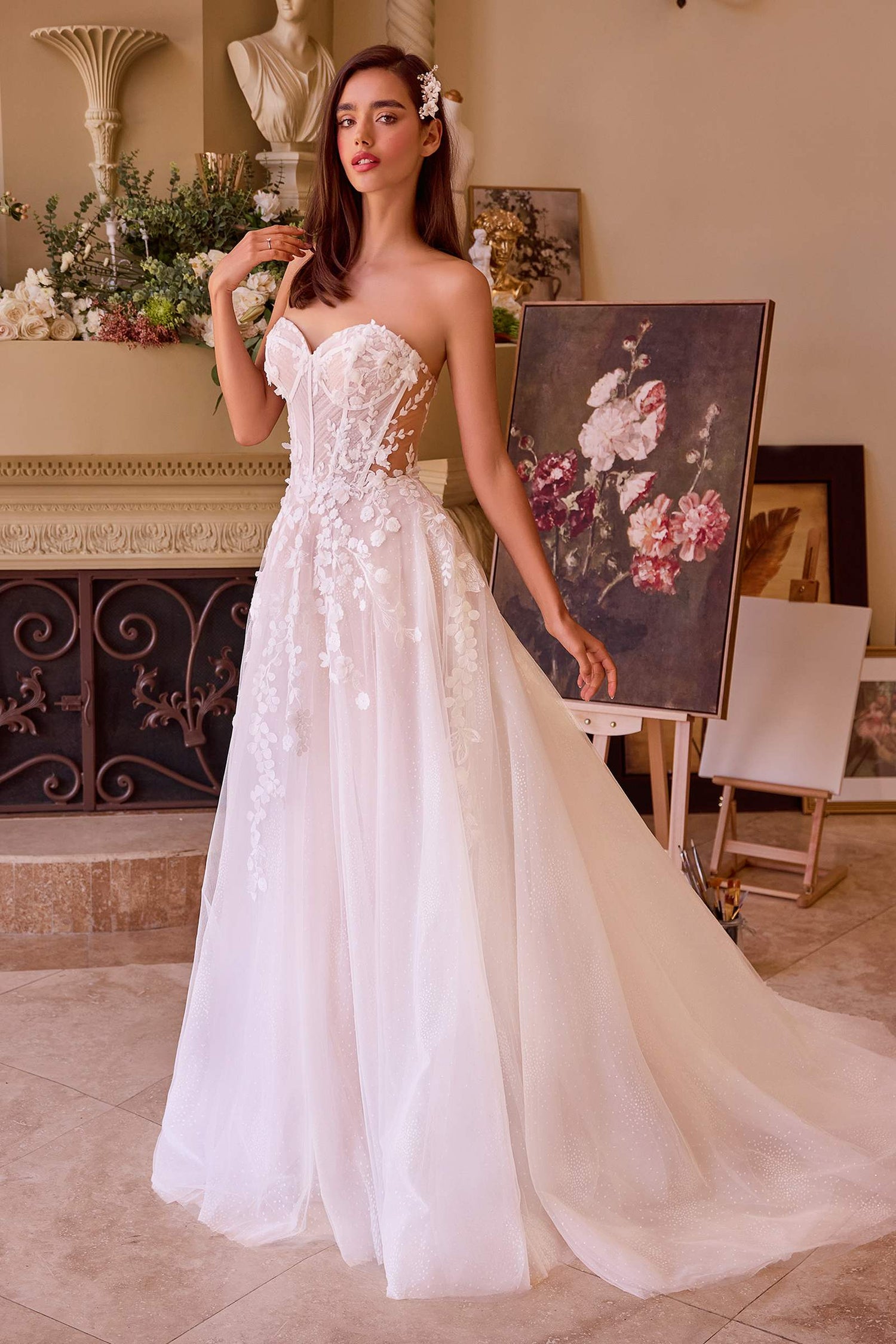 Andrea &amp; Leo WL032 Gown Floral Appliqued Strapless Wedding Ball Gown