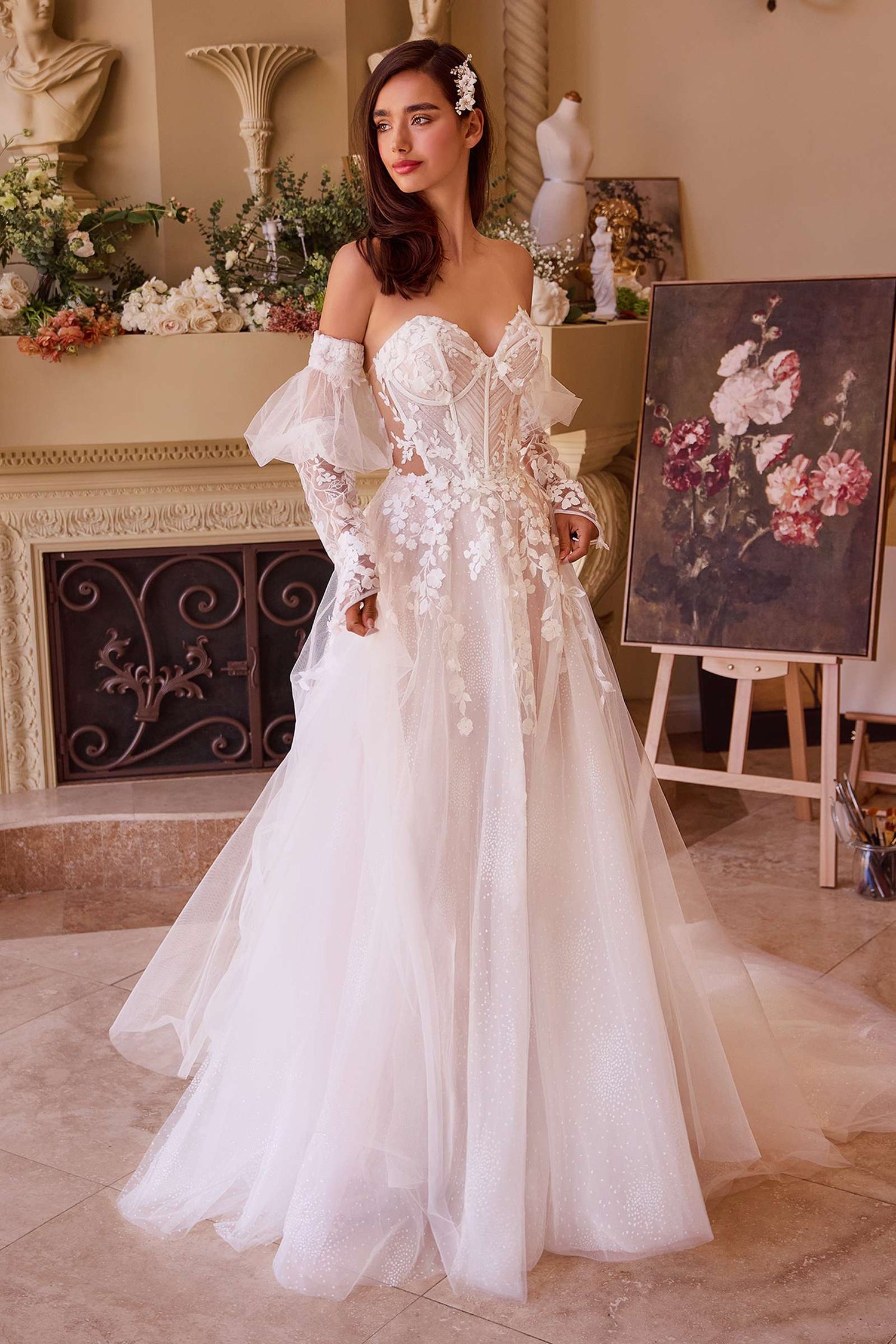 Andrea &amp; Leo WL032 Gown Floral Appliqued Strapless Wedding Ball Gown