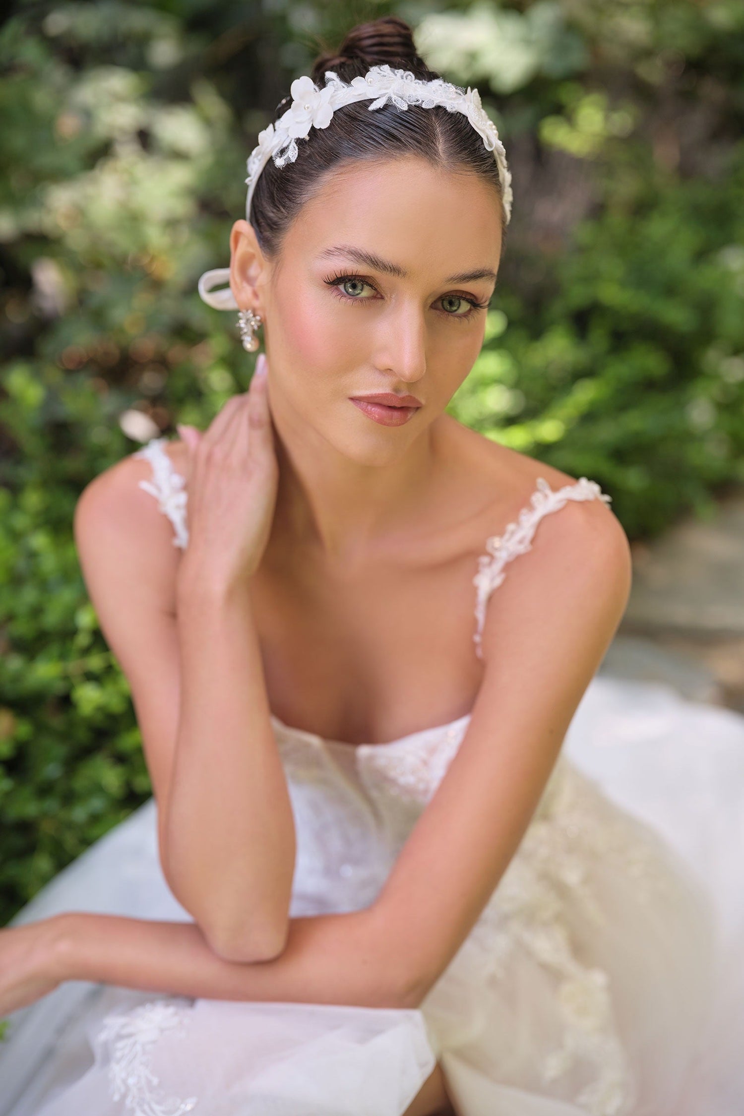 Andrea &amp; Leo WL063 A-Line Wedding Gown Plunging Neckline Floral Straps