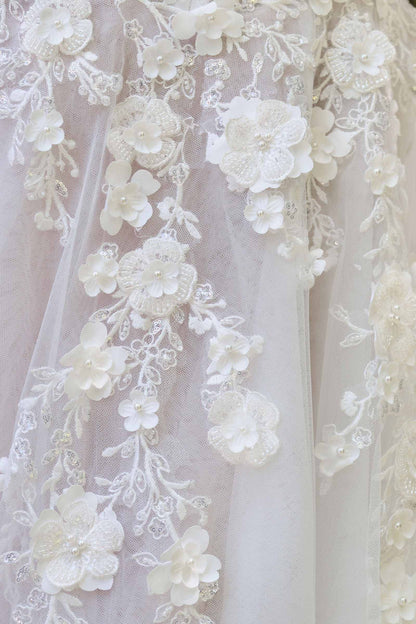 Andrea &amp; Leo WL063 A-Line Wedding Gown Plunging Neckline Floral Straps