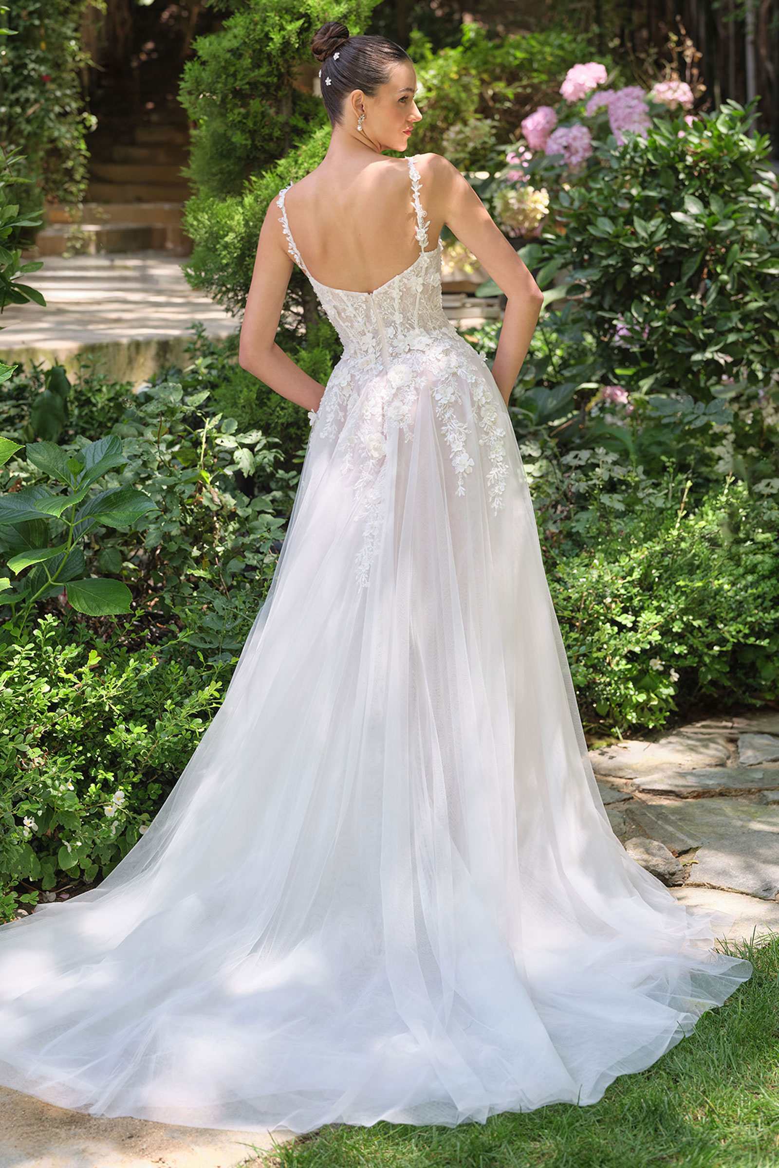 Andrea &amp; Leo WL063 A-Line Wedding Gown Plunging Neckline Floral Straps