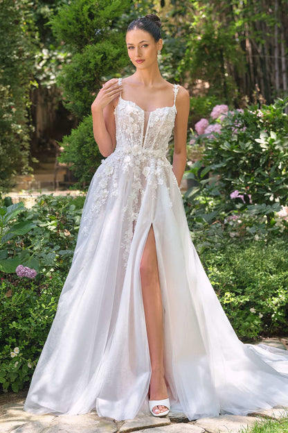 Andrea &amp; Leo WL063 A-Line Wedding Gown Plunging Neckline Floral Straps