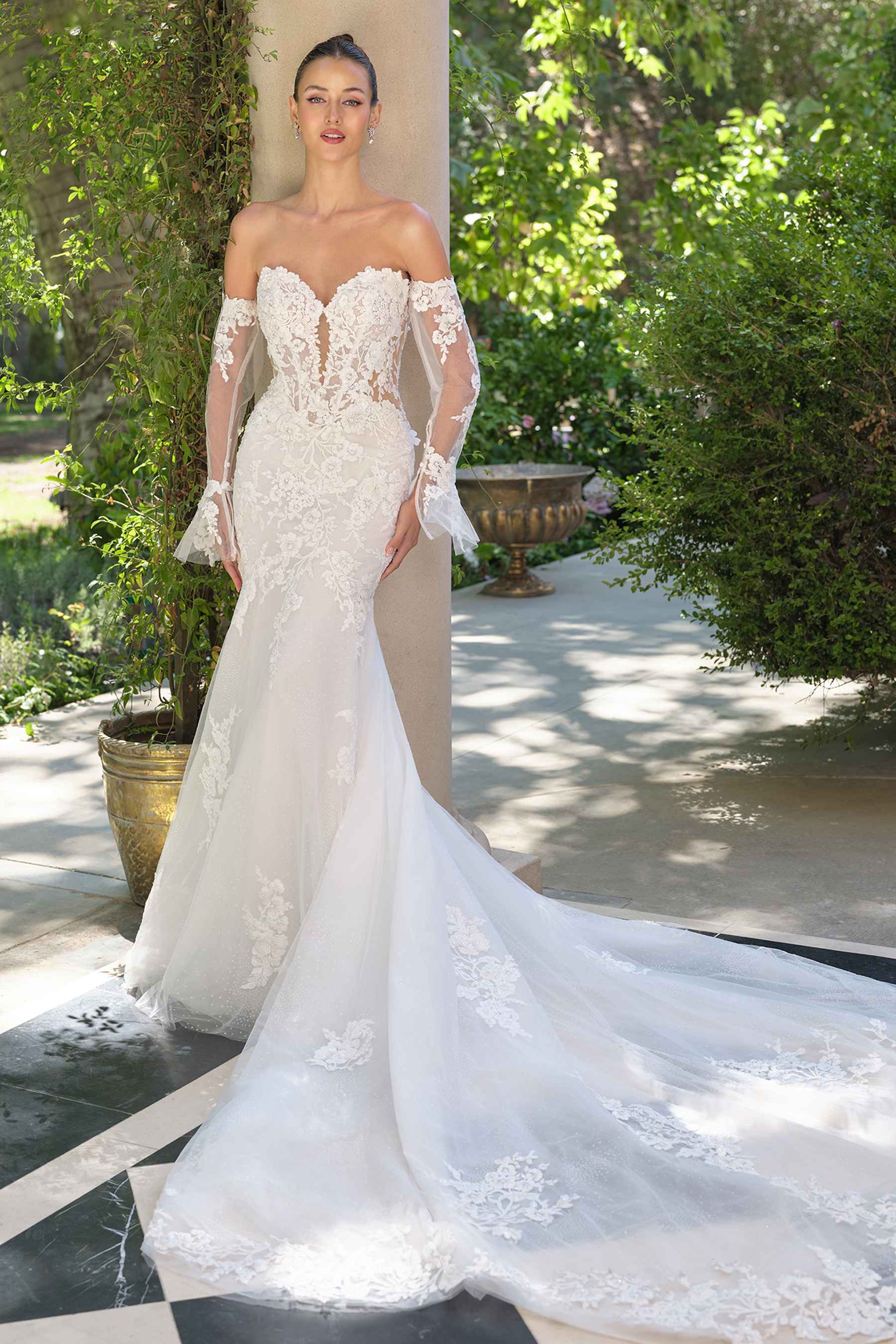 Andrea &amp; Leo WL065 Mermaid Bridal Gown Removable Sheer Lace Sleeves