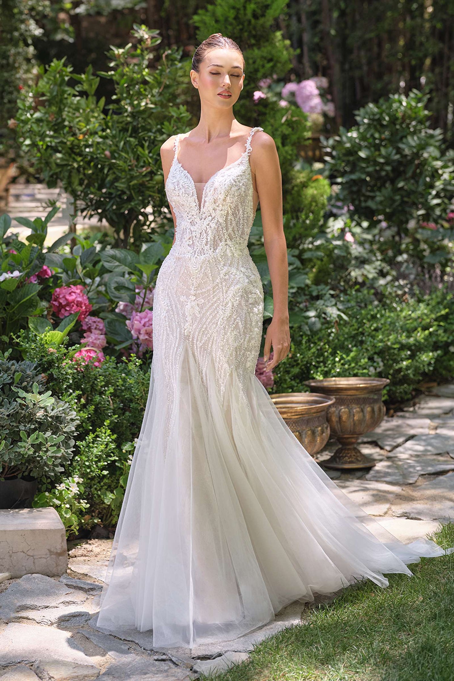 Andrea &amp; Leo WL066 Fit and Flare Deep Illusion Wedding Gown