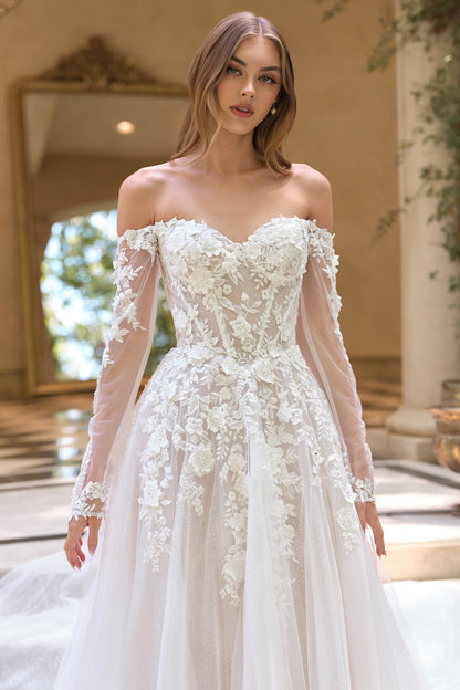Andrea &amp; Leo WL067 Off the Shoulder Sheer Illusion Sleeves Wedding Ball Gown