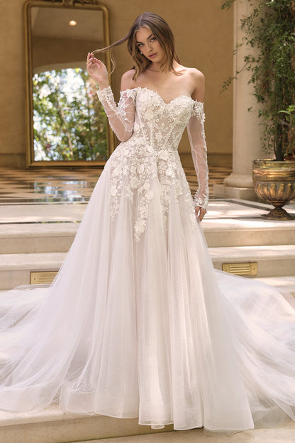 Andrea &amp; Leo WL067 Off the Shoulder Sheer Illusion Sleeves Wedding Ball Gown