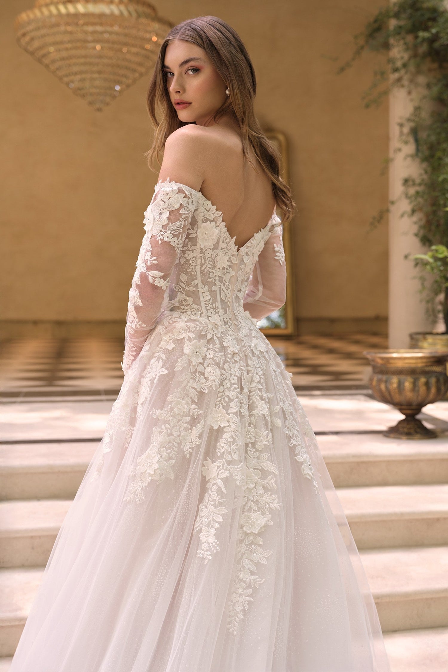 Andrea &amp; Leo WL067 Off the Shoulder Sheer Illusion Sleeves Wedding Ball Gown