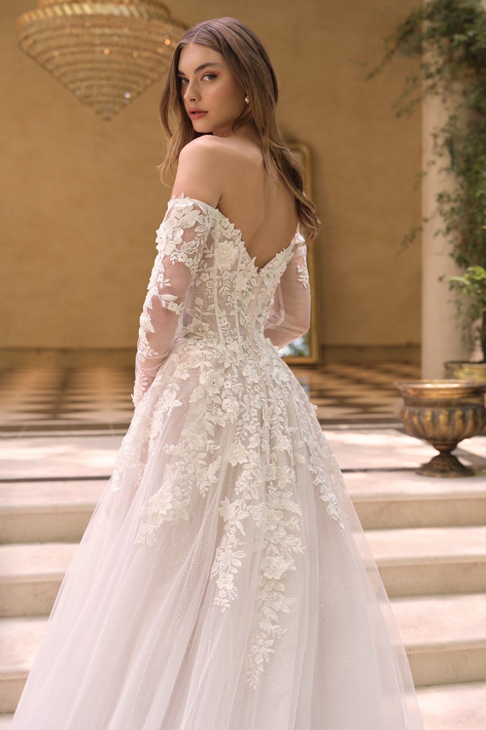 Andrea &amp; Leo WL067 Off the Shoulder Sheer Illusion Sleeves Wedding Ball Gown