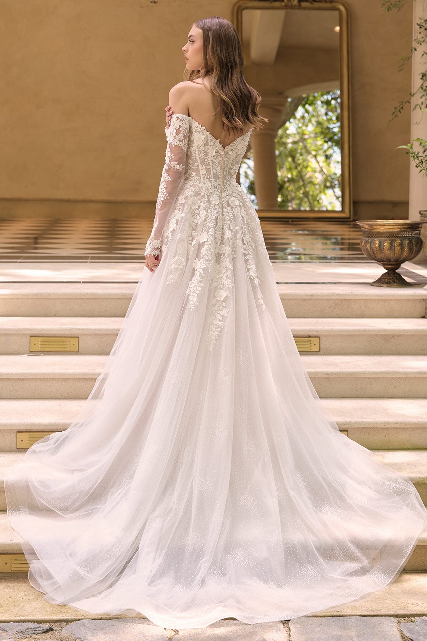 Andrea &amp; Leo WL067 Off the Shoulder Sheer Illusion Sleeves Wedding Ball Gown