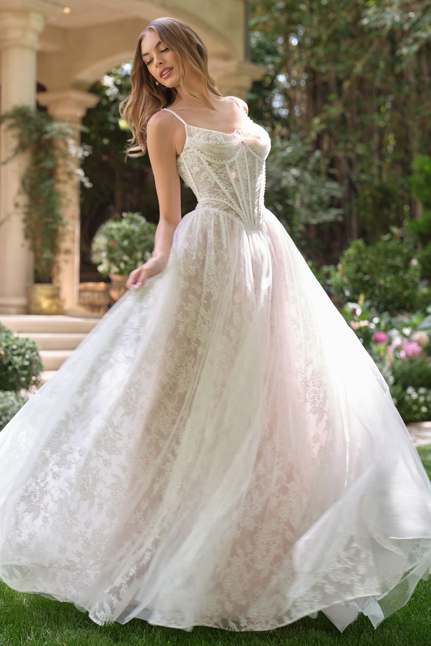 Andrea &amp; Leo WL069 Off White/Nude A-Line Scoop Neckline Lace Wedding Dress
