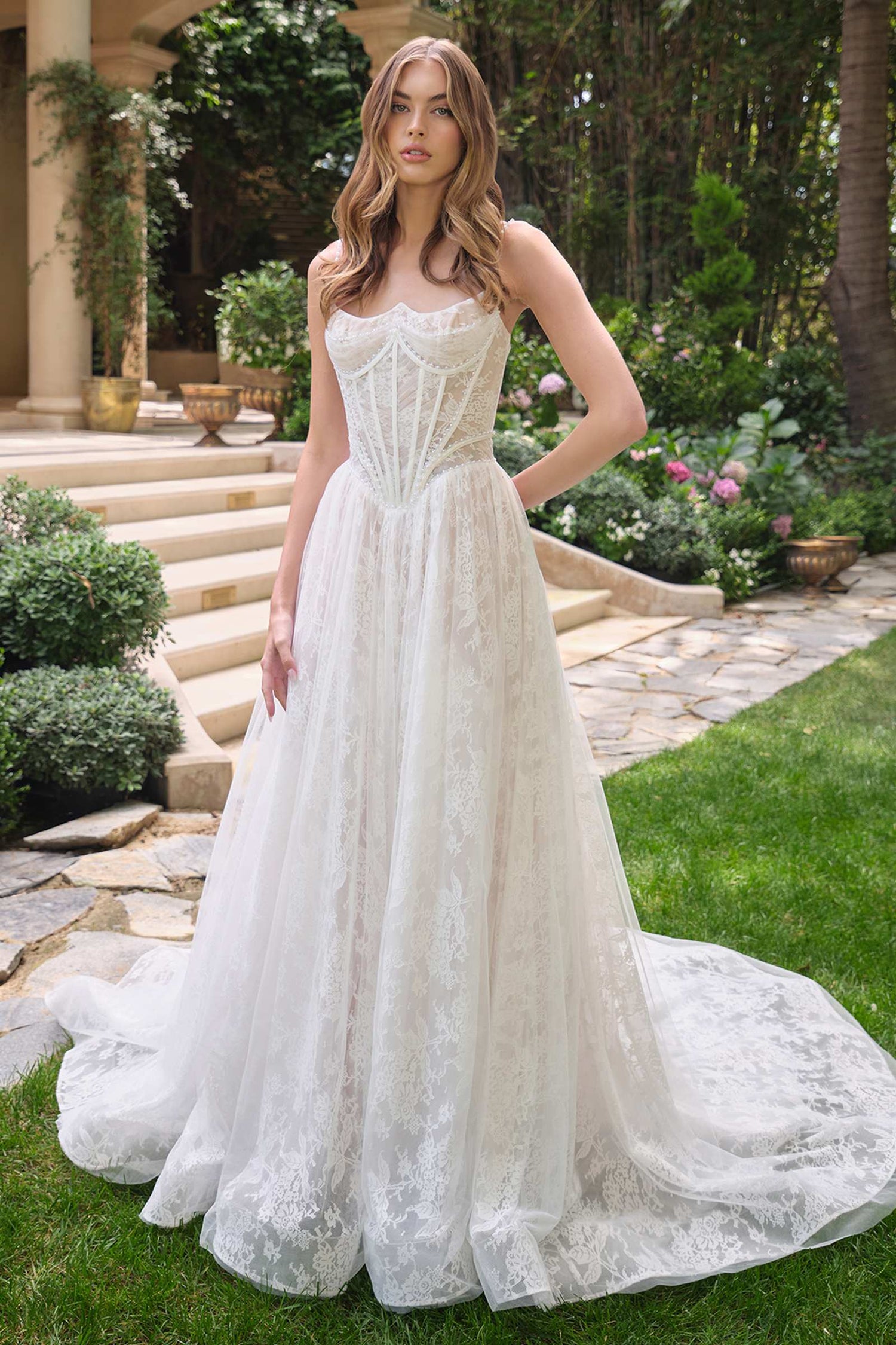 Andrea &amp; Leo WL069 Off White/Nude A-Line Scoop Neckline Lace Wedding Dress
