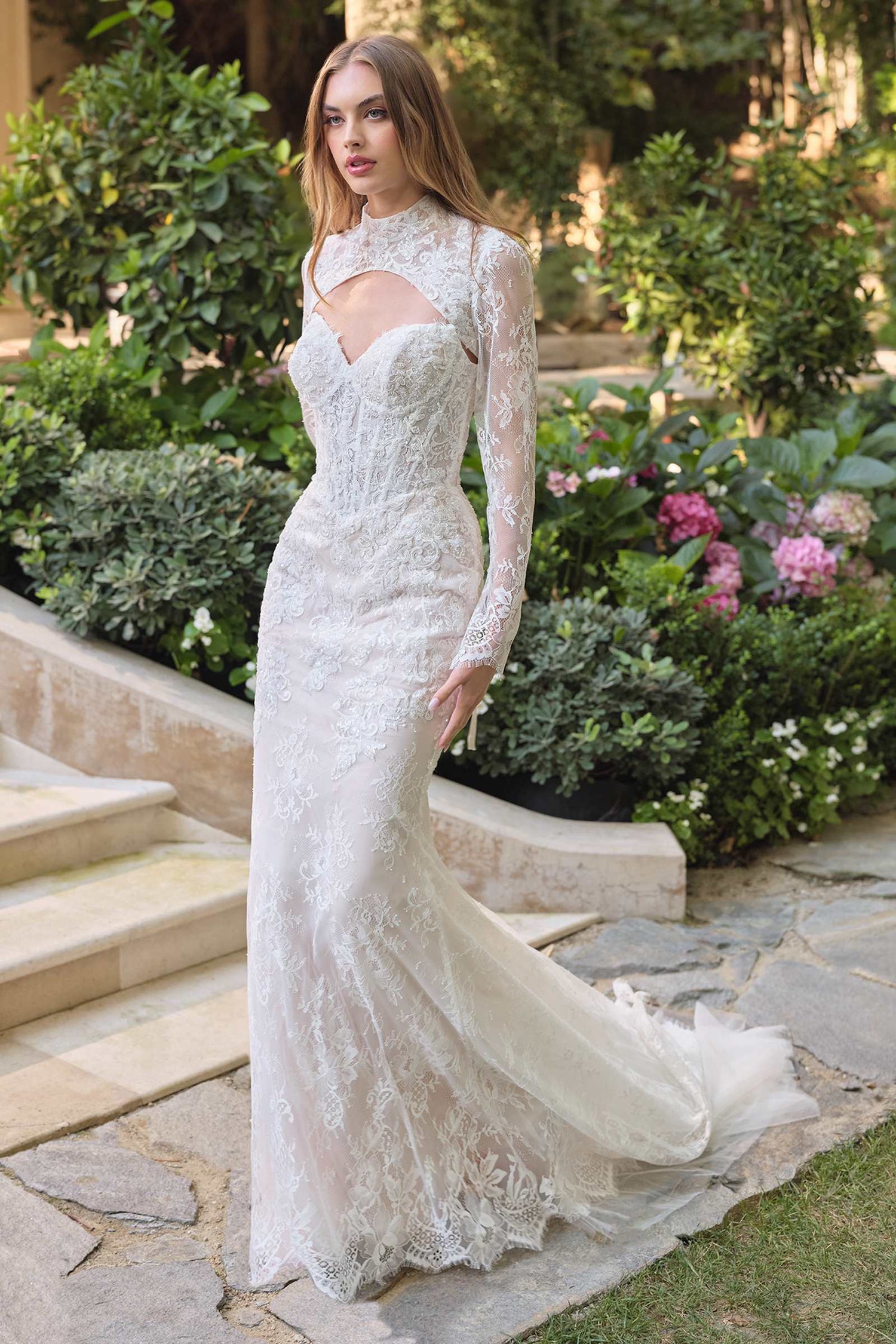 Andrea &amp; Leo WL071 Fit and Flare Lace Overlay Wedding Dress with Bolero Jacket