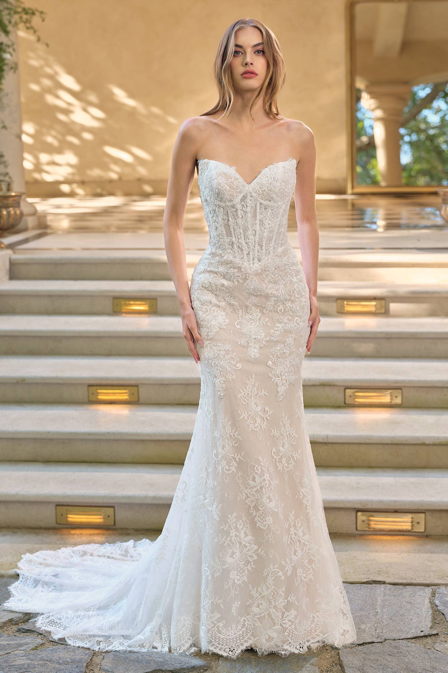 Andrea &amp; Leo WL071 Fit and Flare Lace Overlay Wedding Dress with Bolero Jacket