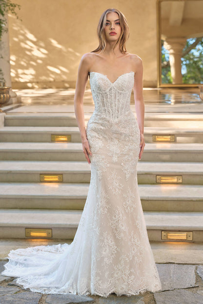 Andrea &amp; Leo WL071 Fit and Flare Lace Overlay Wedding Dress with Bolero Jacket