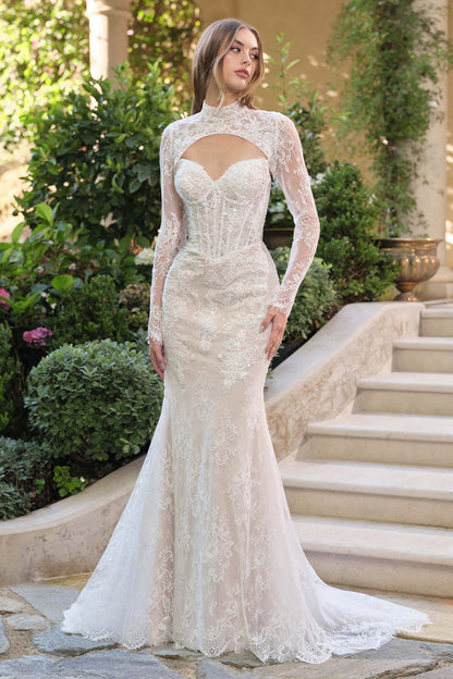 Andrea &amp; Leo WL071 Fit and Flare Lace Overlay Wedding Dress with Bolero Jacket