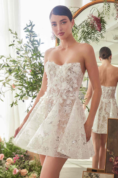 Andrea &amp; Leo WL082 Bridal Mini A-Line Dress With Floral Applique