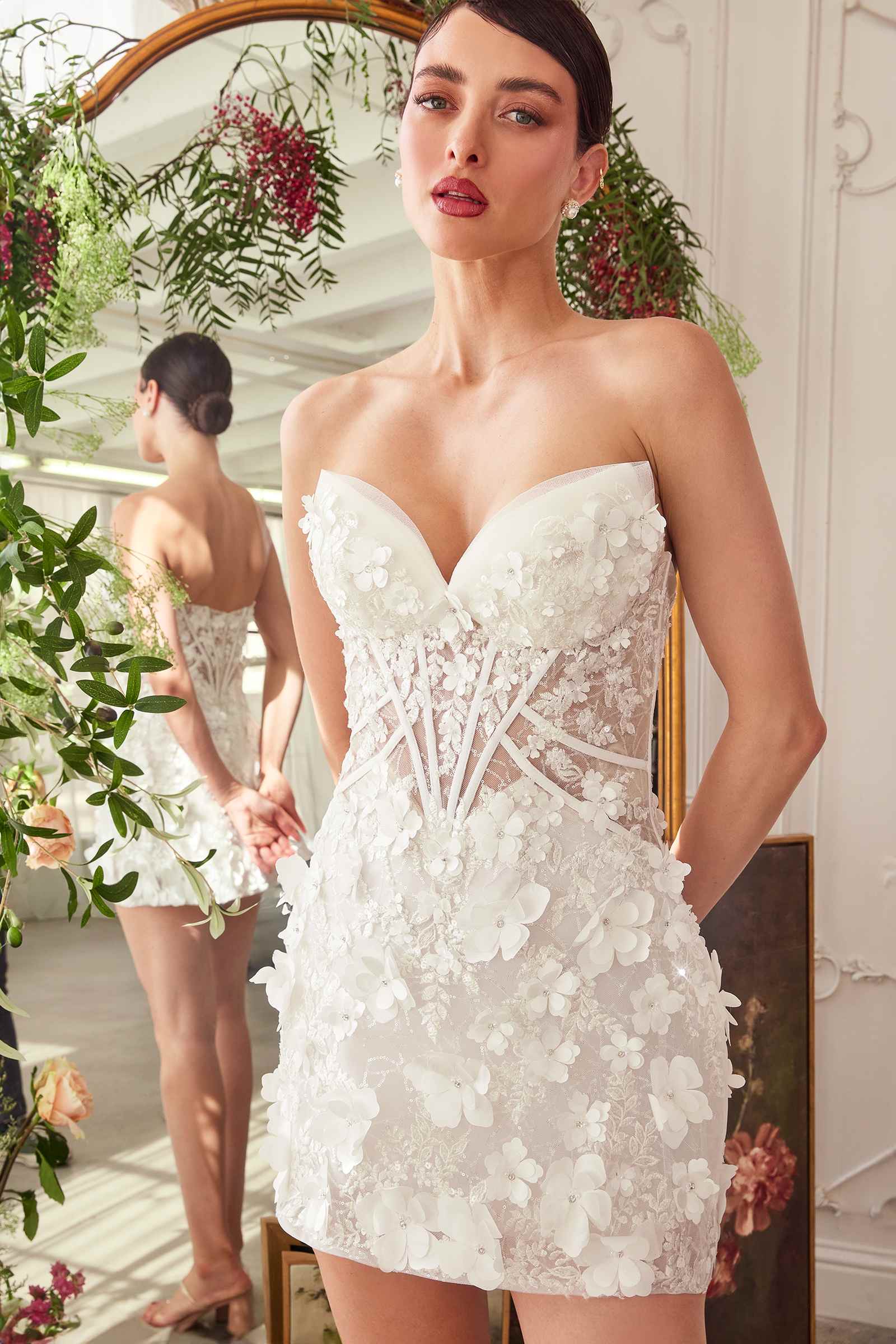 Andrea &amp; Leo WL083 Deep Sweetheart Strapless Midi Short Bridal Dress