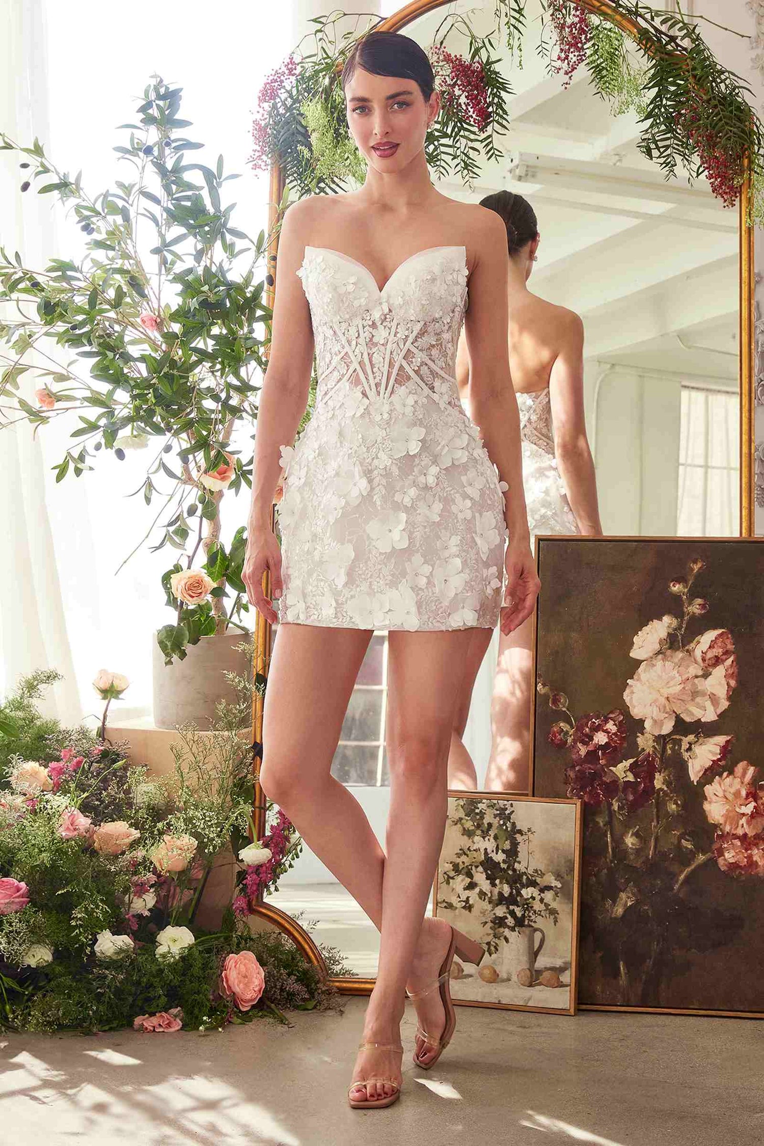Andrea &amp; Leo WL083 Deep Sweetheart Strapless Midi Short Bridal Dress