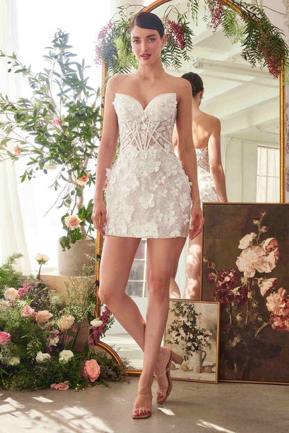 Andrea &amp; Leo WL083 Deep Sweetheart Strapless Midi Short Bridal Dress