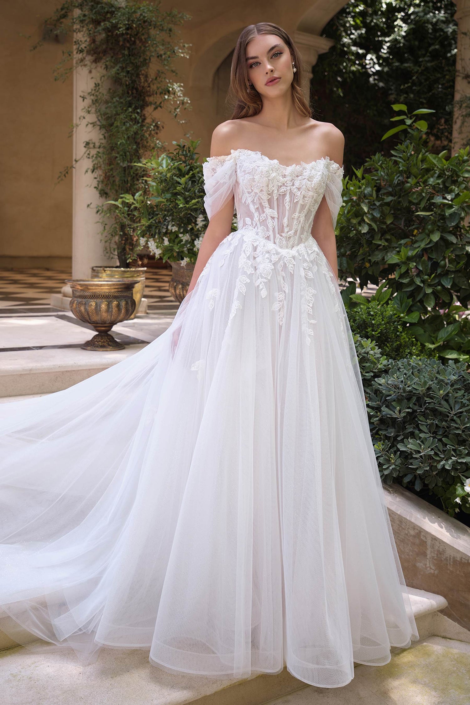 Andrea &amp; Leo WL089 Off Shoulder Floral Lace Applique A-Line Wedding Gown