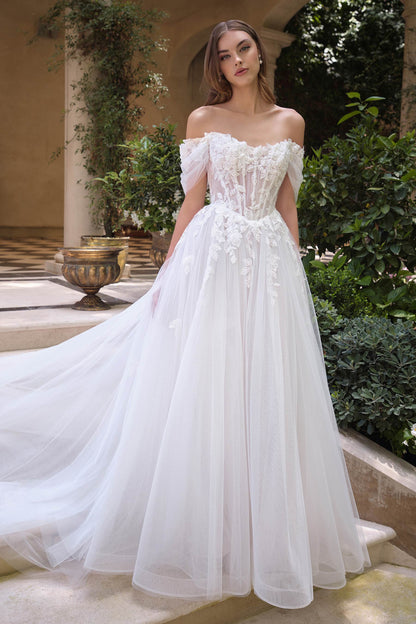 Andrea &amp; Leo WL089 Off Shoulder Floral Lace Applique A-Line Wedding Gown