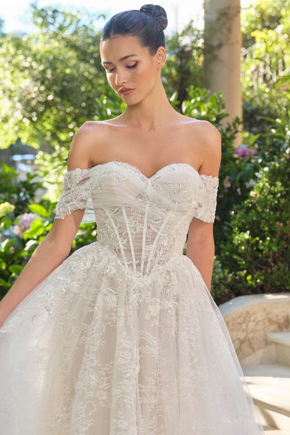 Andrea &amp; Leo WL090 Embroidered Lace Tulle Off Shoulder Wedding Ball Gown