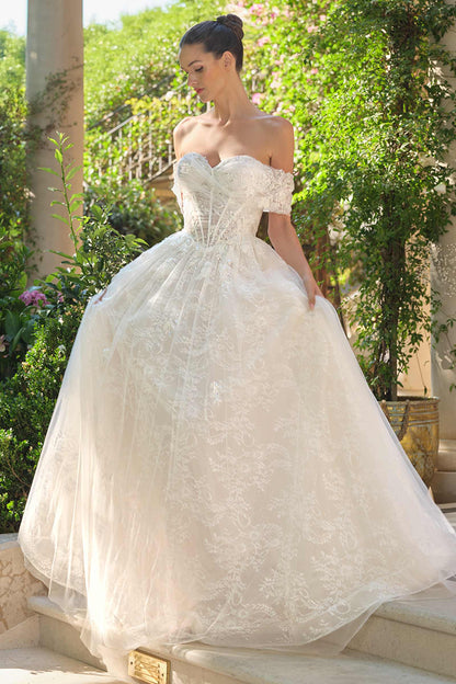 Andrea &amp; Leo WL090 Embroidered Lace Tulle Off Shoulder Wedding Ball Gown