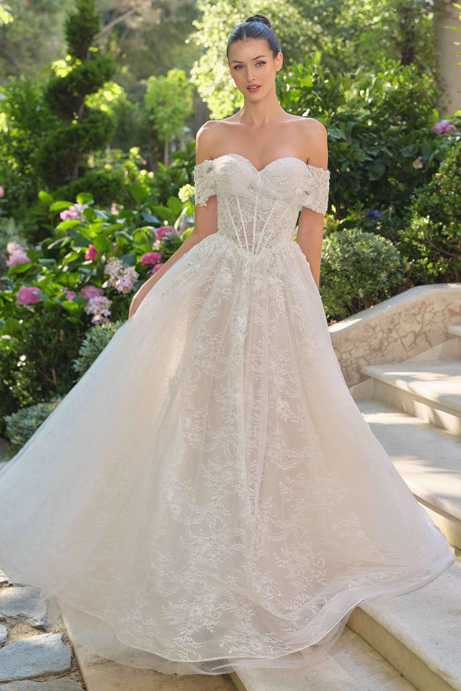 Andrea &amp; Leo WL090 Embroidered Lace Tulle Off Shoulder Wedding Ball Gown