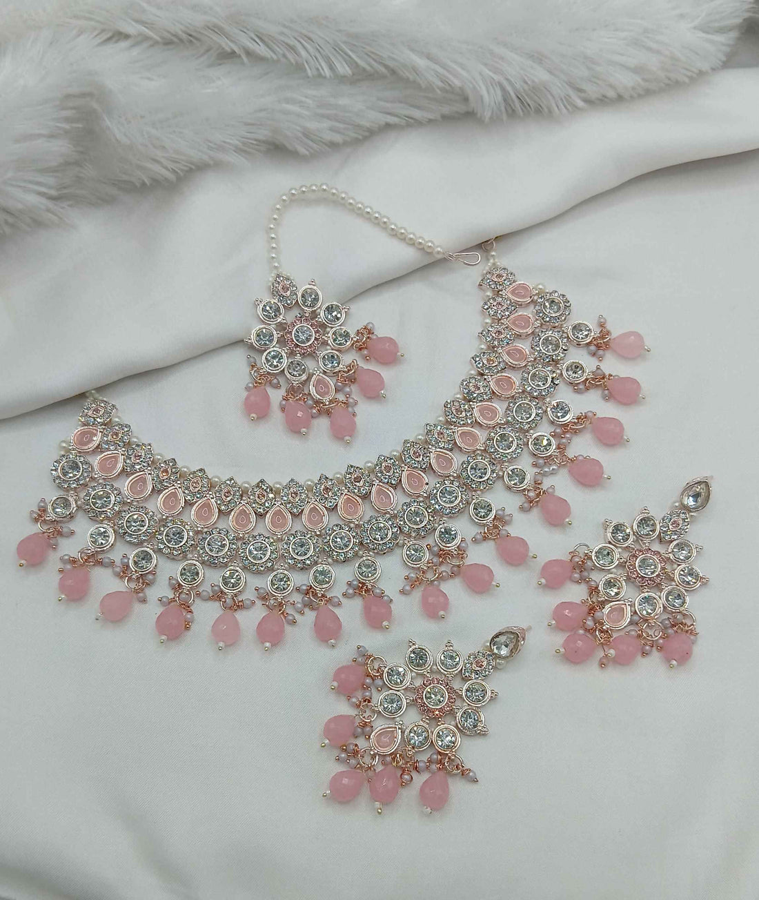 Joban Fashion Pink Stone Work Necklace Set