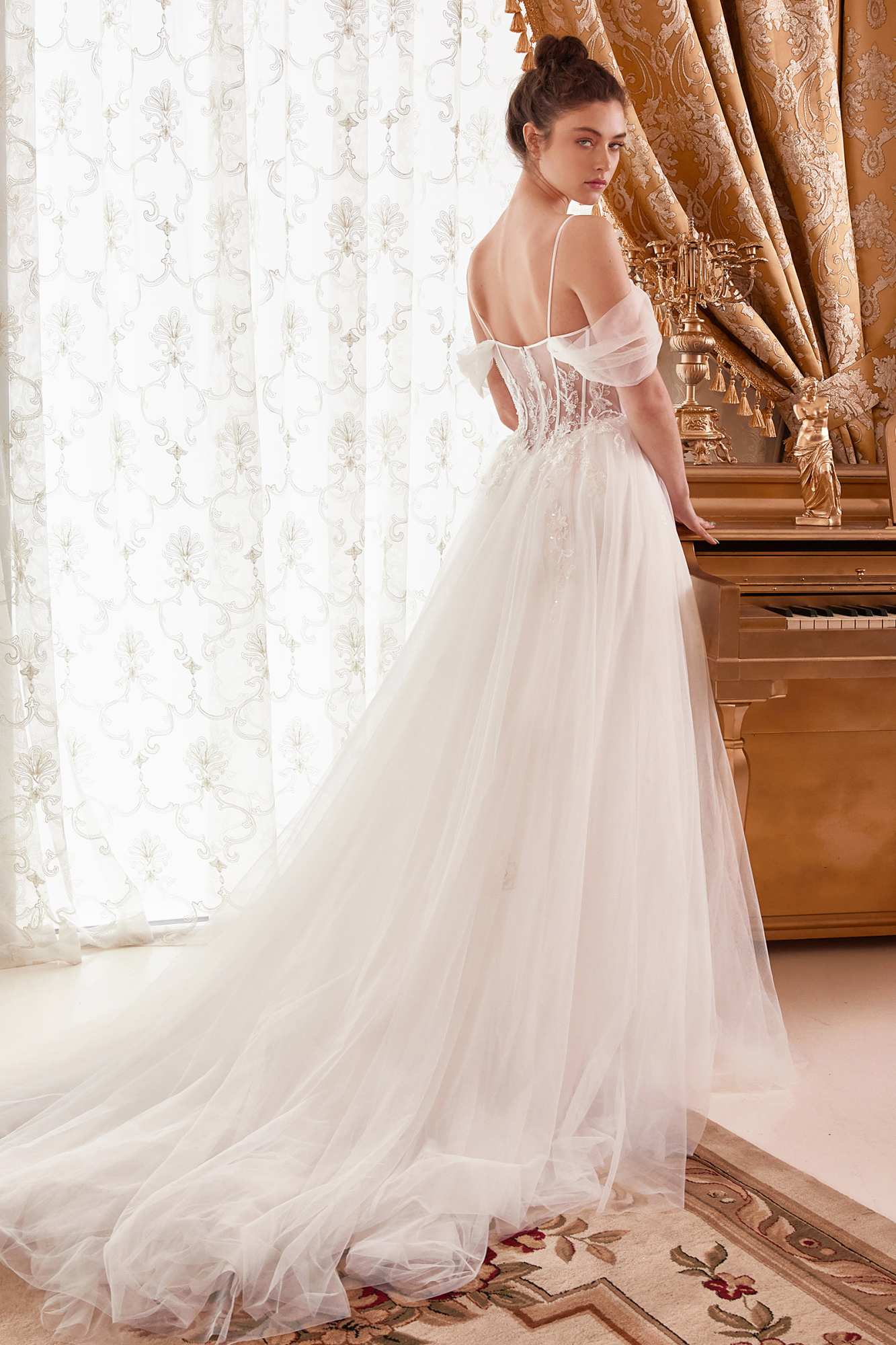 Ladivine WN307 Layered Tulle A-Line Bridal Gown With Corset Bodice by DiscountDressShop