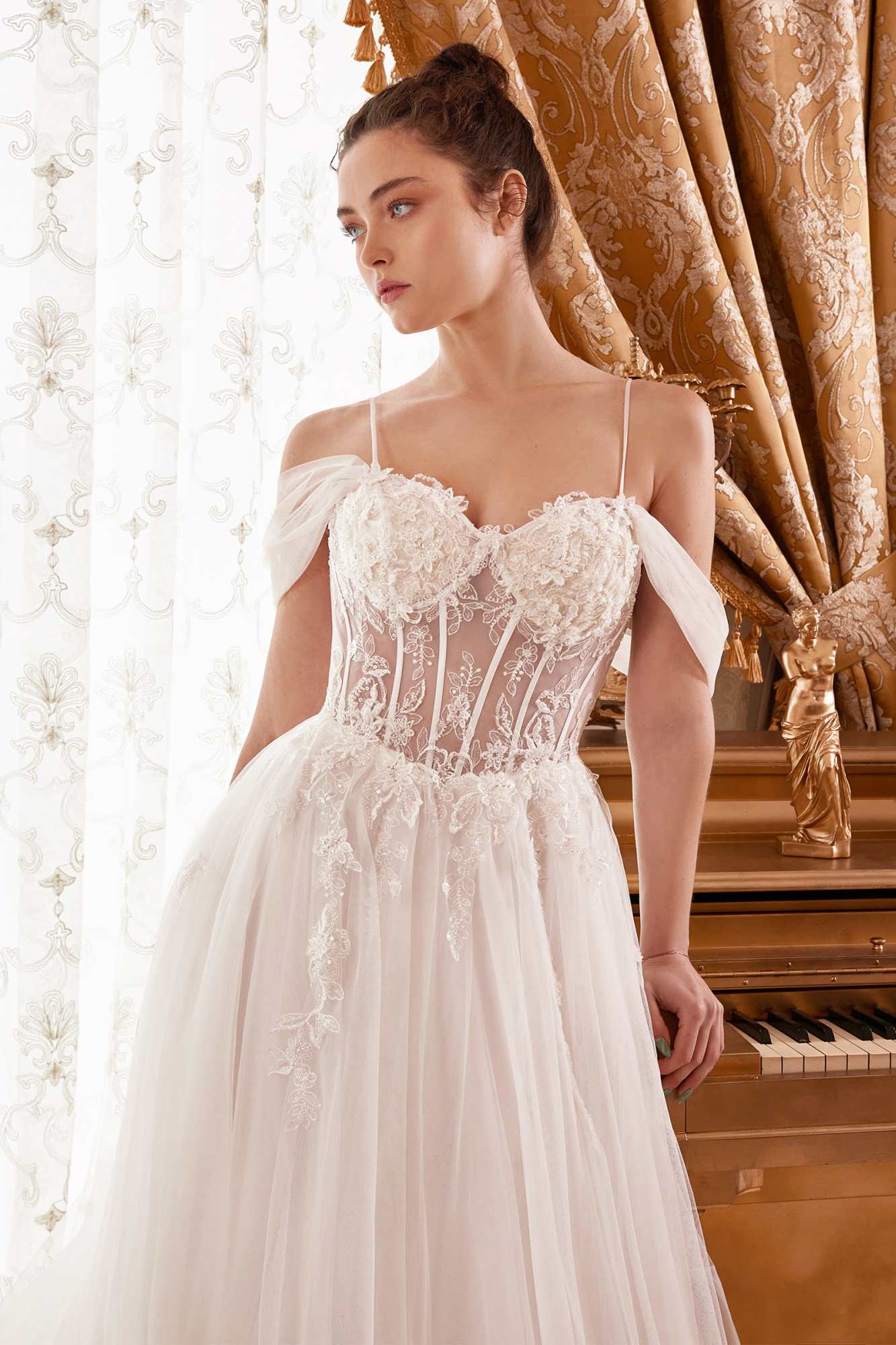 Ladivine WN307 Layered Tulle A-Line Bridal Gown With Corset Bodice by DiscountDressShop